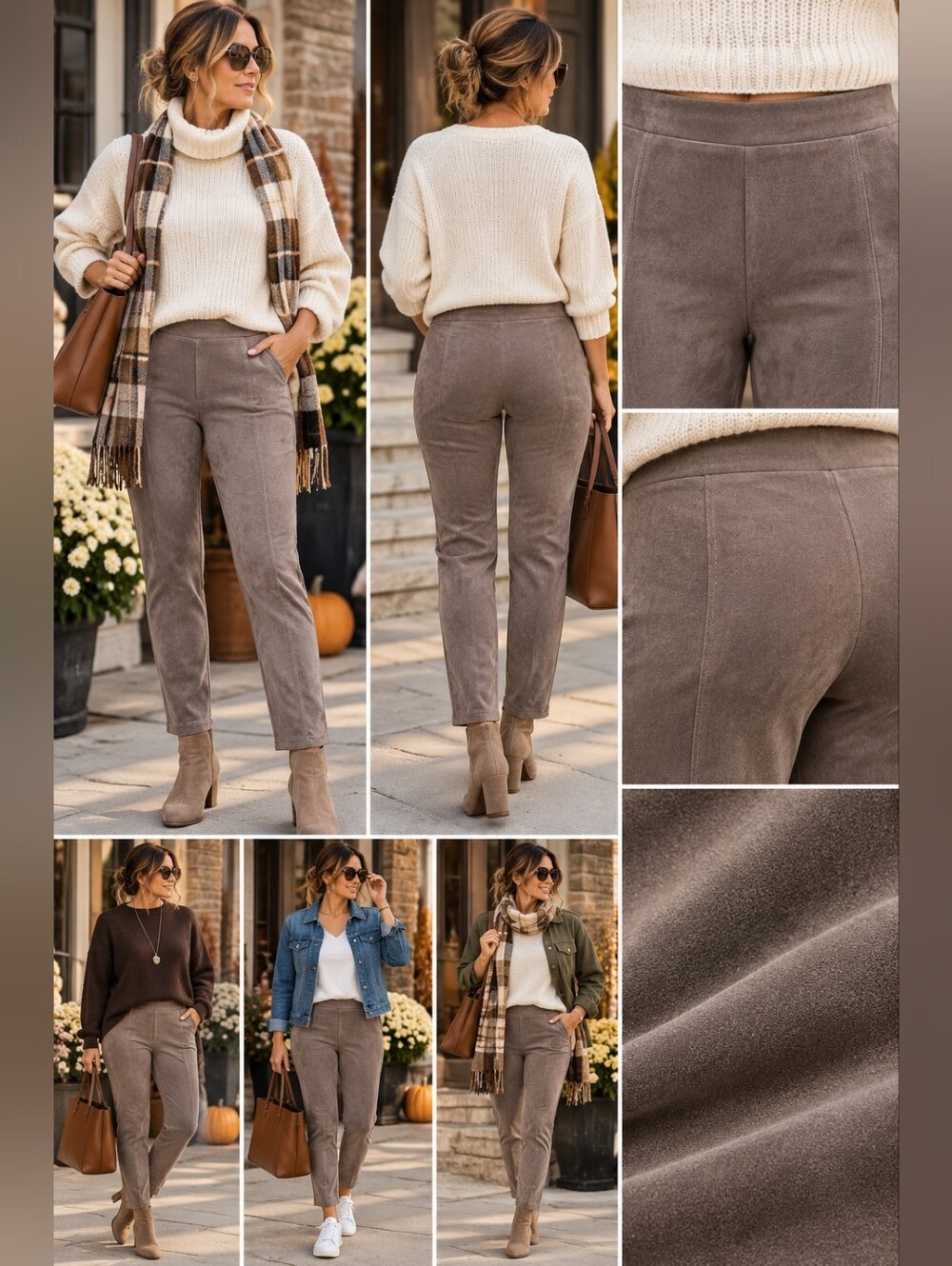 Ivanka Trump Women’s Faux Suede Pull-On Pants Taupe Brown Size Large